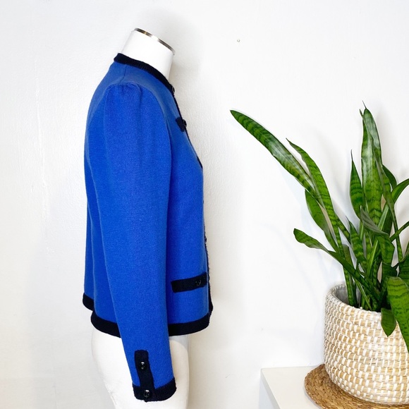 Vintage | Saks 5th Avenue 80s Cobalt Blue Cardigan Sweater Sgt. Pepper's Stripes - Picture 2 of 9